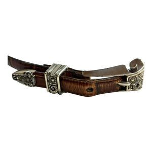 1990s Brighton Womens Brown Leather Belt With Ornate Silver Buckle Size 34 READ
